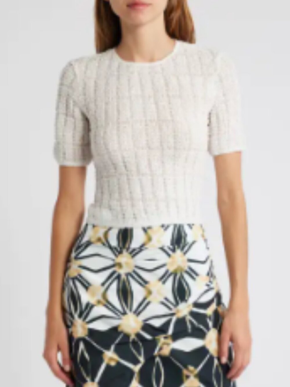 NWT CIEBON Janet Texture Puff Sleeve Crop Top White S